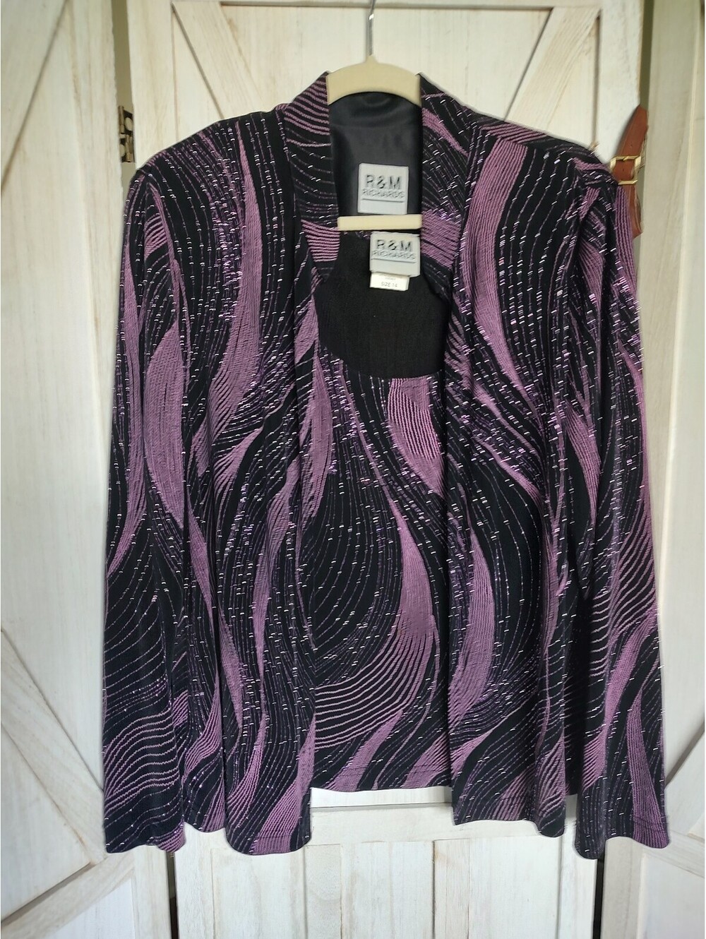 R&M Richards Women's Black and Purple Sequin Tank and Jacket Set Size 14
